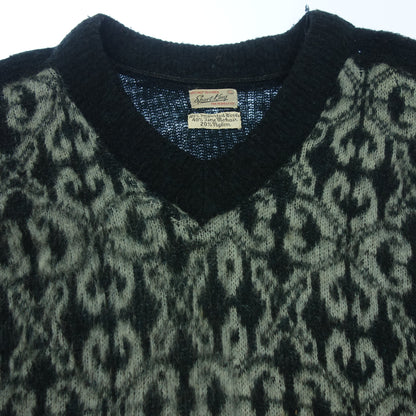 Vintage knit sweater mohair all over pattern men's black XL Vintage [AFB36] [Used] 