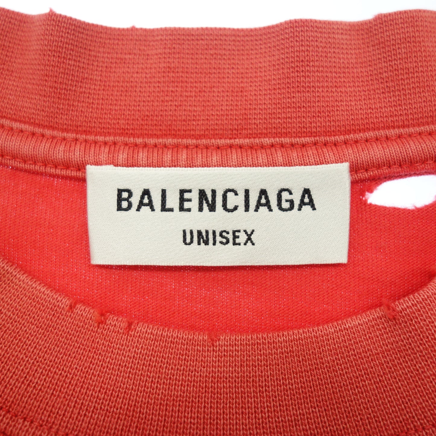 如同新品 ◆ Balenciaga 612965 短袖T恤 破烂仿旧红色 尺码 L BALENCIAGA [AFB1] 