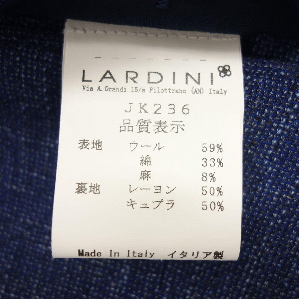 極美品◆ラルディーニ テーラードジャケット 2B シングル ウール コットン リネン メンズ ブルー系 サイズ44 LARDINI【AFB4】