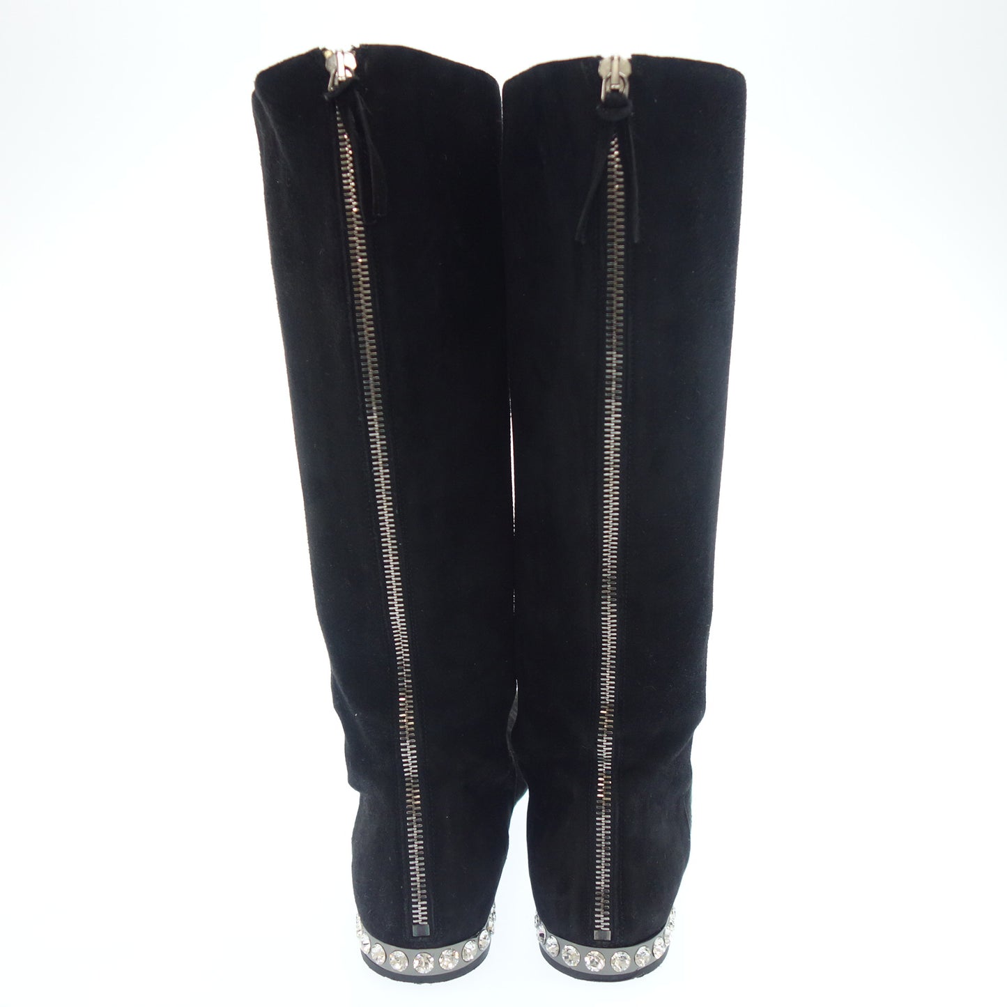 Used ◆ Miu Miu Rhinestone Suede Long Boots Zip Women's Black 37.5 miumiu [AFC48] 