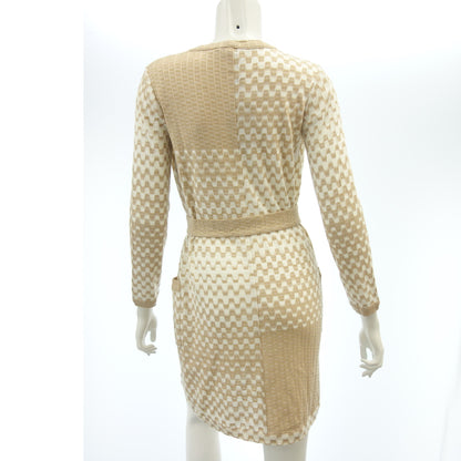 極美品◆ミッソーニ ロングニットカーディガン ベルト付き 総柄 ベージュ系 サイズ38 レディース MISSONI【AFB24】
