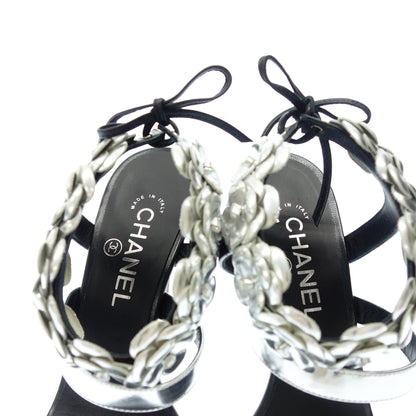 Extremely beautiful item◆CHANEL leather sandals Camellia Cocomark ladies size 37 black silver CHANEL [AFC32] 