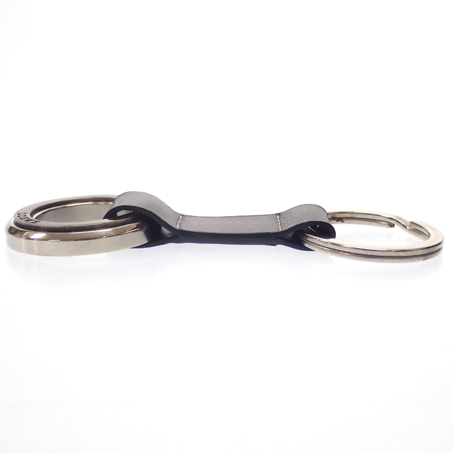 Used ◆LOEWE Key Ring Anagram Leather Silver x Black LOEWE [AFI17] 