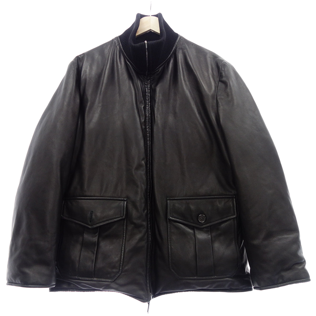 中古◇エルメス ダウンブルゾン リバーシブル ラムスキン ブラック 