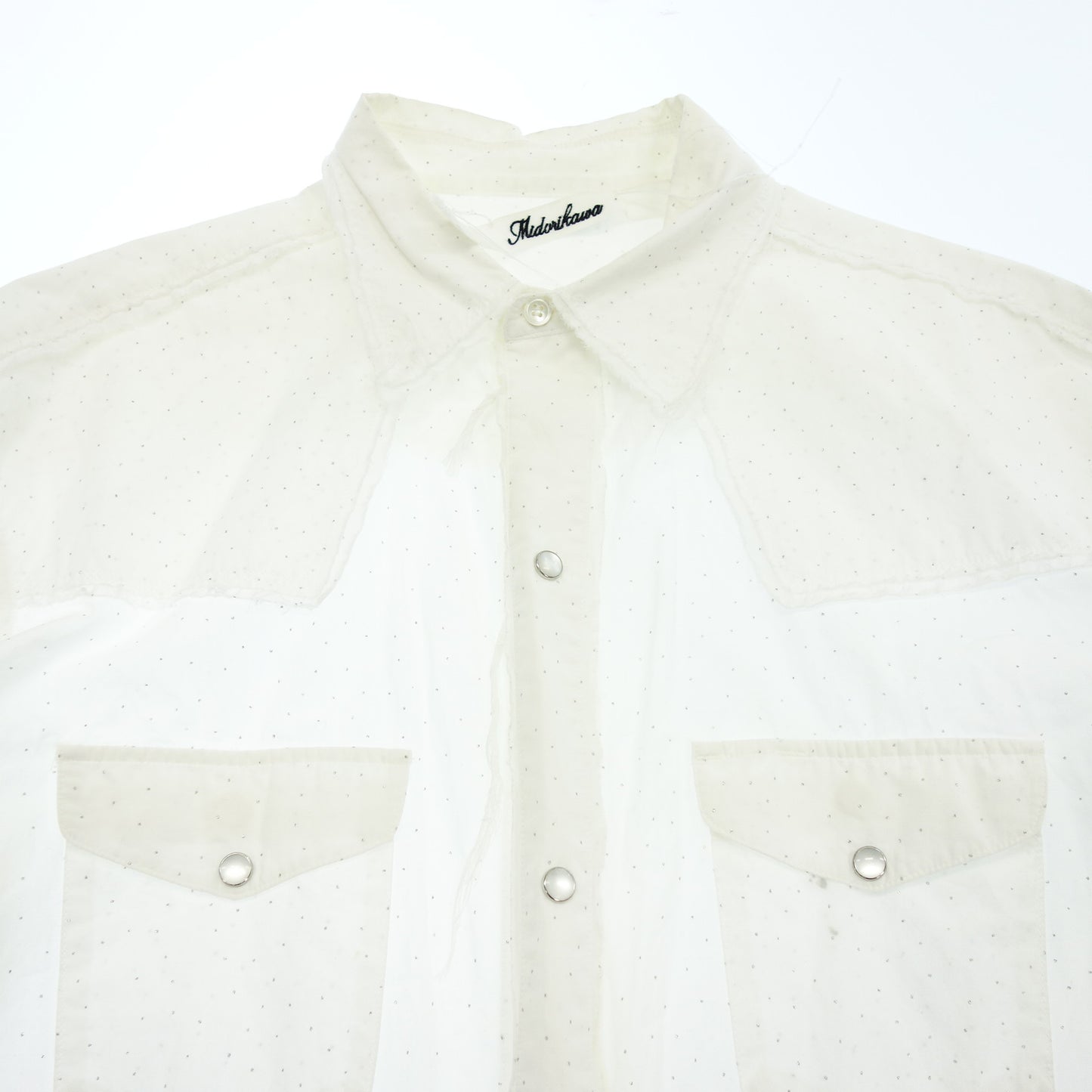 Good Condition◆Midorikawa Long Sleeve Shirt Silk Tape Dot Men's White F Midorikawa [AFB54] 