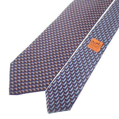 Like new ◆Hermes necktie, all over pattern, 100% silk, navy, with box HERMES [AFI18] 