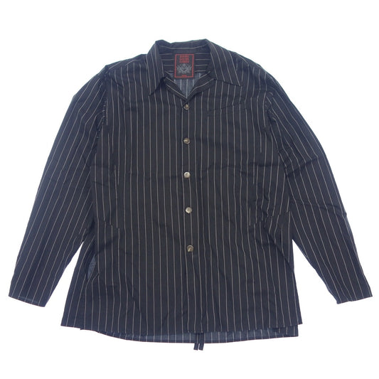 Good Condition◆JEAN PAUL GAULTIER Open Collar Shirt Vintage Striped Men's Black Cotton Size 48 JEAN PAUL GAULTIER [AFB6] 