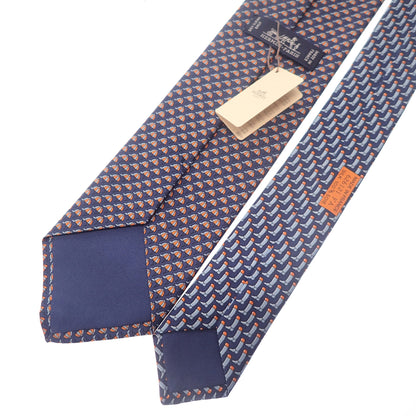 Like new ◆Hermes necktie, all over pattern, 100% silk, navy, with box HERMES [AFI18] 