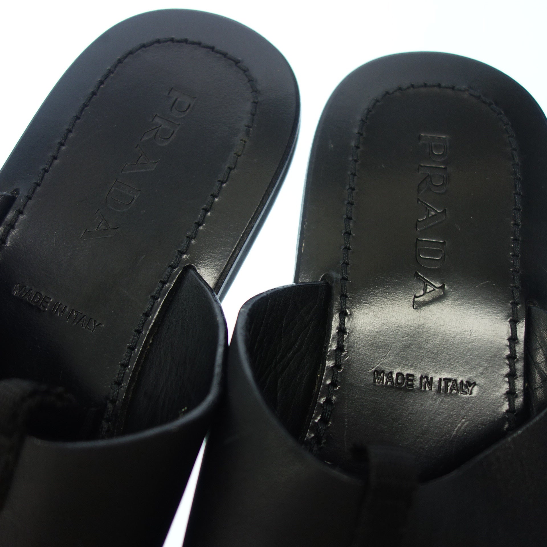 プラダ レザーサンダル メンズ 8 黒 PRADA【AFC54】【中古