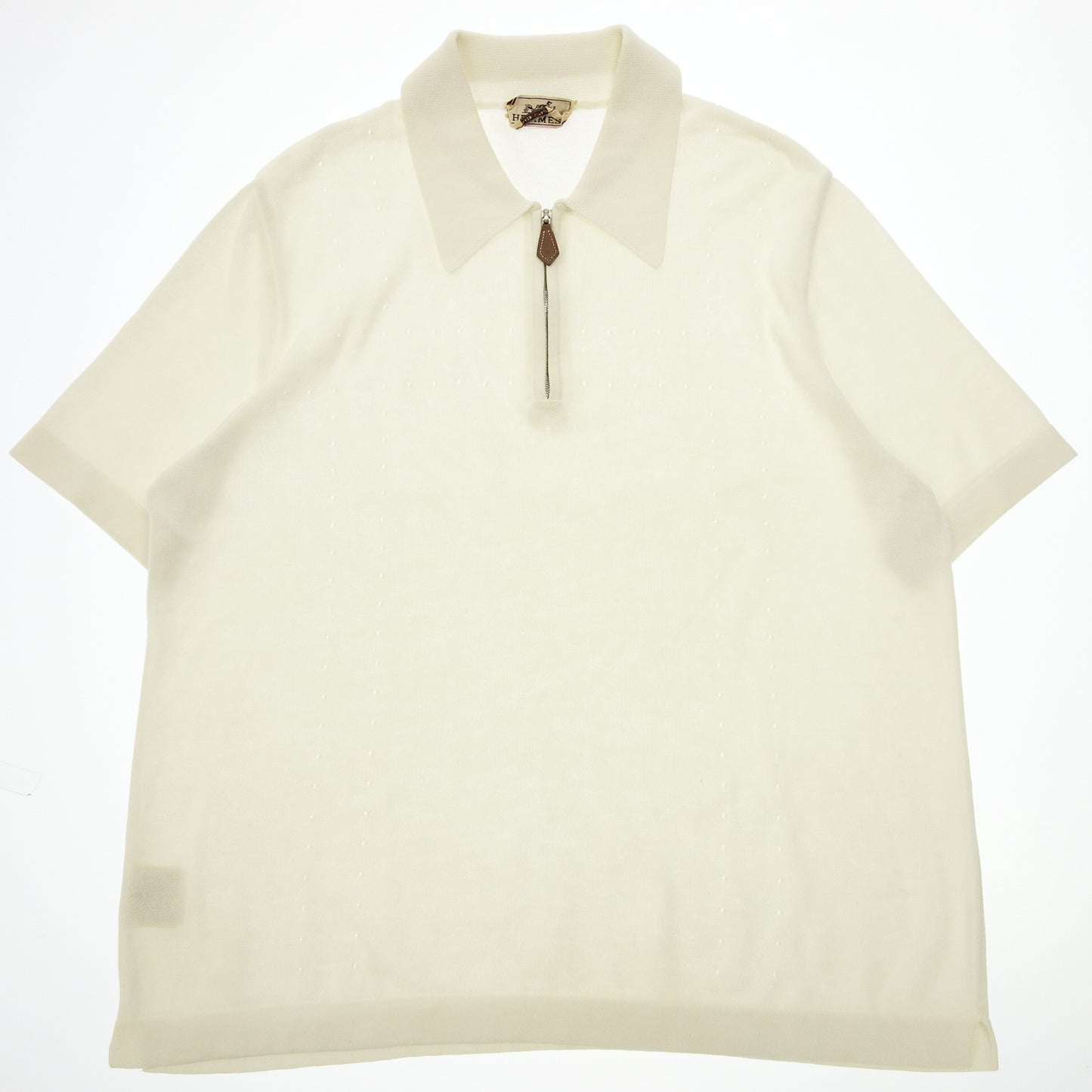 Used ◆Hermes Knit Polo Shirt Leather Pull Half Zip Size M Men's White HERMES [AFB30] 