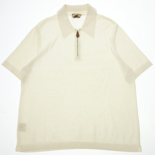 Used ◆Hermes Knit Polo Shirt Leather Pull Half Zip Size M Men's White HERMES [AFB30] 