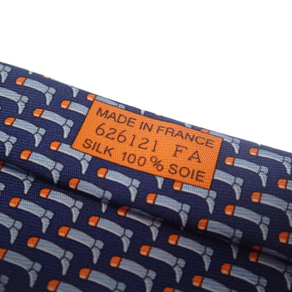 Like new ◆Hermes necktie, all over pattern, 100% silk, navy, with box HERMES [AFI18] 