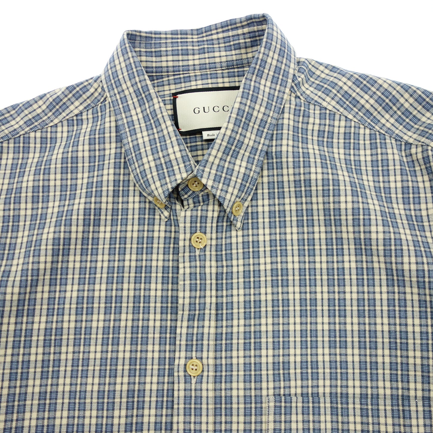 Good condition ◆ Gucci long sleeve shirt check button down 628336 Men's Blue Size 50 GUCCI [AFB46] 