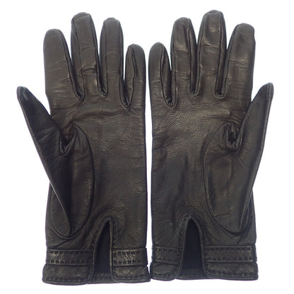 Good condition◆Hermes gloves leather gloves silver metal fittings black with box HERMES [AFI18] 