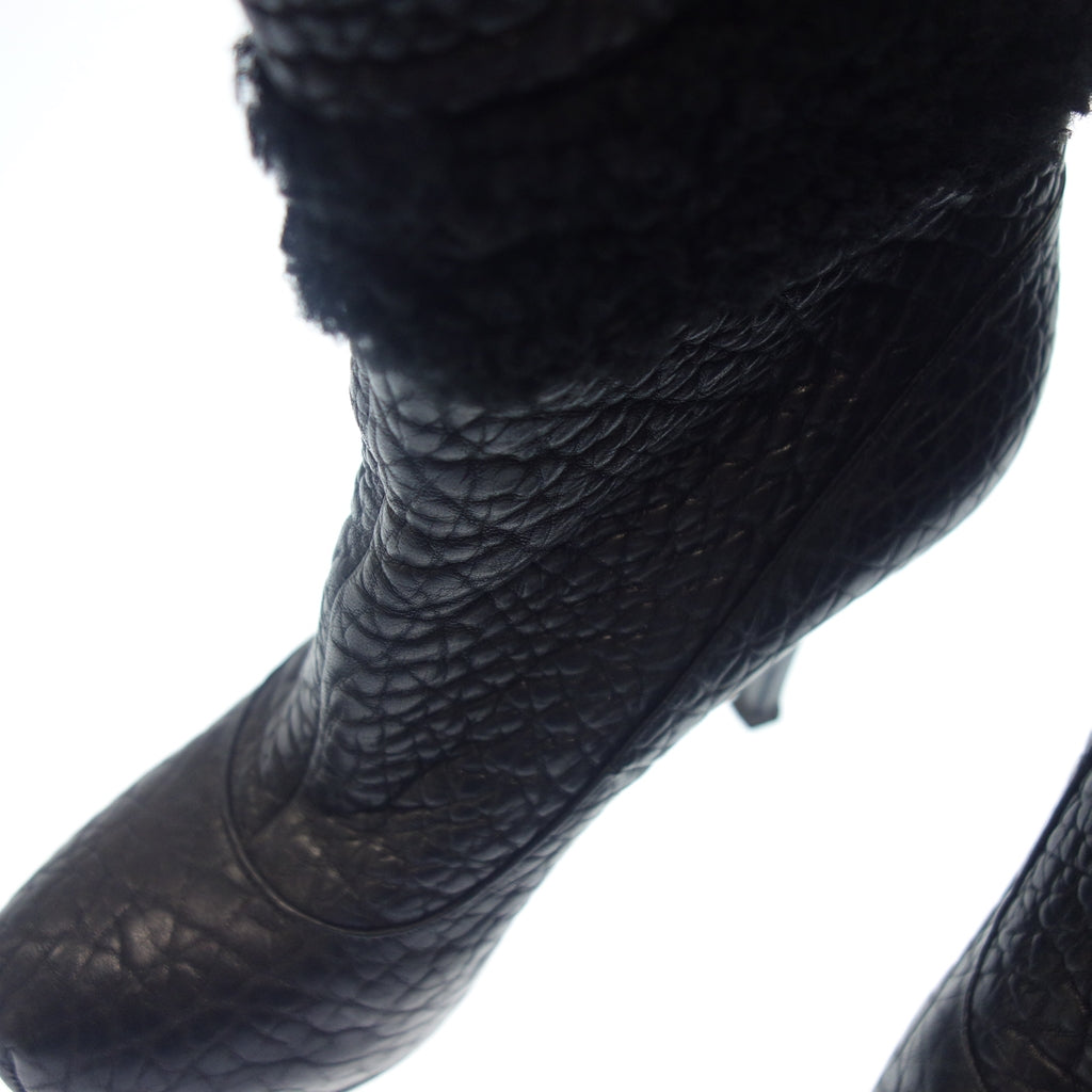 美品◆イヴサンローラン レザー ヒール パンプス ブーツ レディース ブラック 35 Yves Saint Laurent【AFC2】