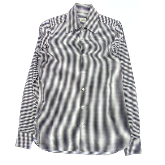 Good Condition◆Luigi Borelli Long Sleeve Shirt Gingham Check Men's 37 White x Black LUIGI BORRELLI [AFB30] 