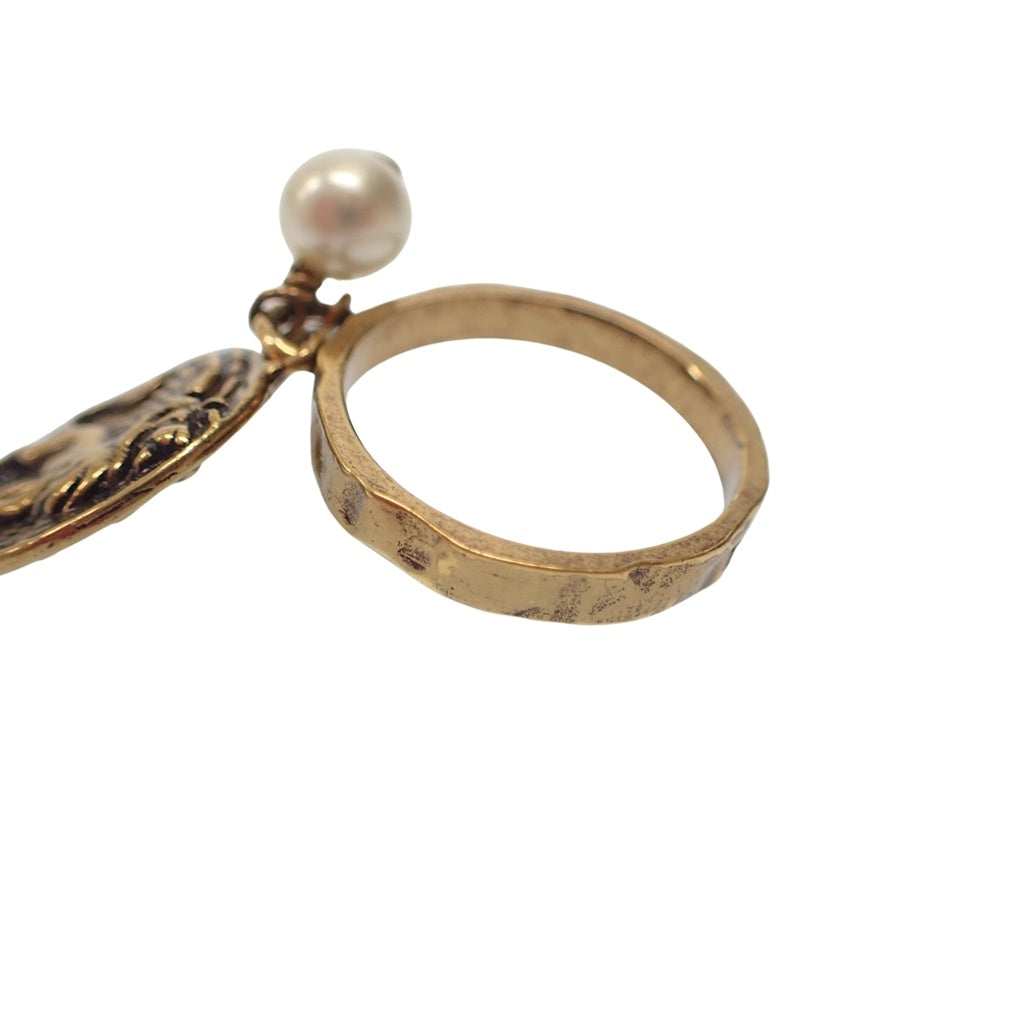 状况良好 ◆ Dior 戒指 Griffon 带珍珠 金色 L 号约 12 DIOR [AFI12] 
