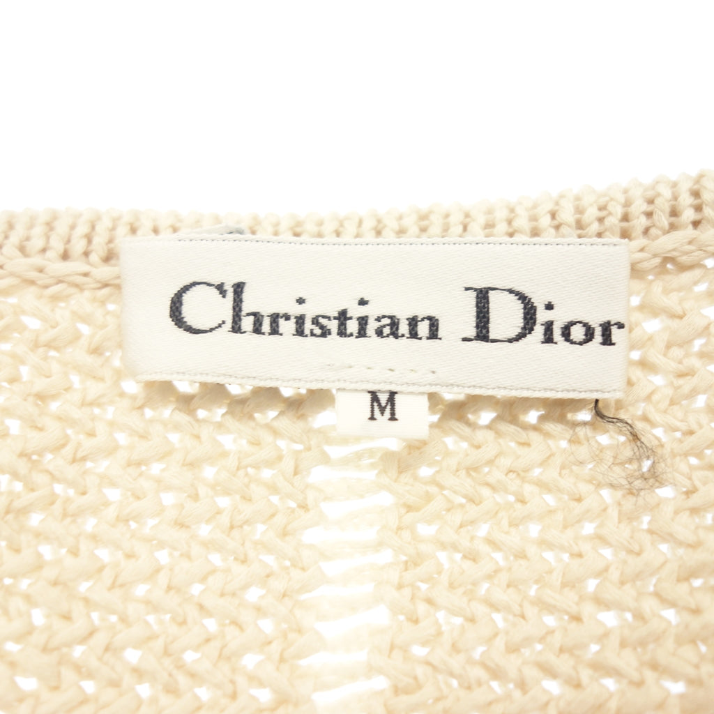 美品◆クリスチャン ディオール コットン ニット カーディガン ジャケット レディース サイズM ベージュ Christian Dior【AFB39】