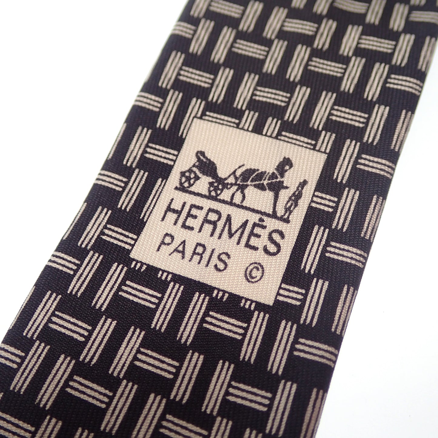 美品◆エルメス ネクタイ 総柄 シルク100％ ネイビー 箱付き HERMES【AFI18】