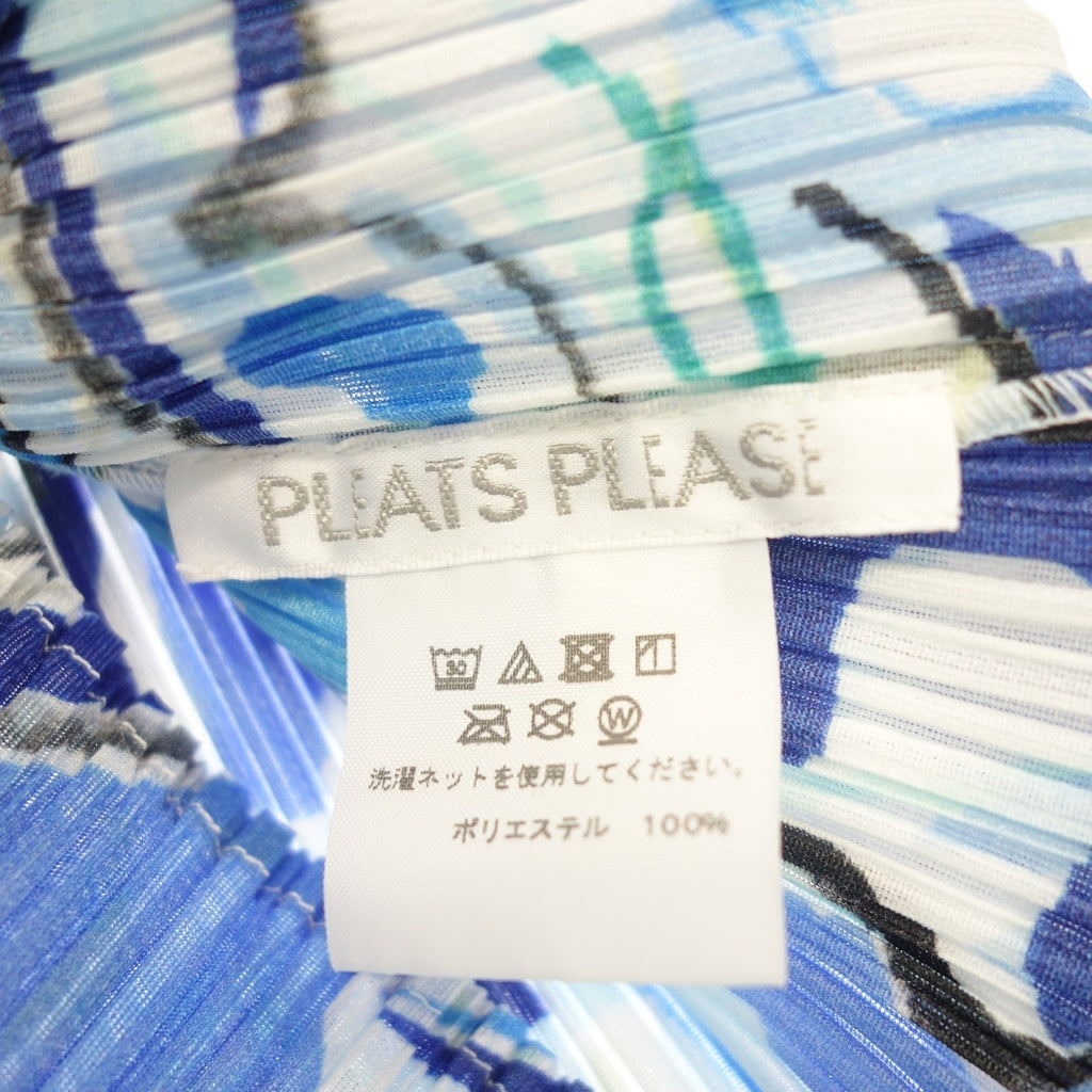 美品◆プリーツプリーズ イッセイミヤケ ノースリーブトップス PP11JK221 21SS 総柄 レディース ブルー サイズ3 PLEATS PLEASE ISSEY MIYAKE PLAYING【AFB29】