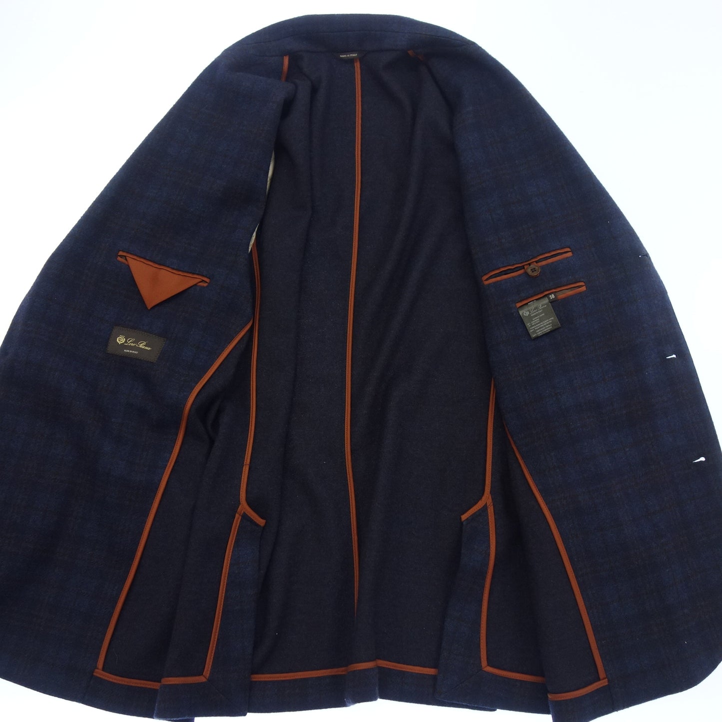 ロロピアーナ 3Bジャケット カシミヤ×シルク チェック メンズ 58 ネイビー系 Loro Piana【AFB23】【中古】