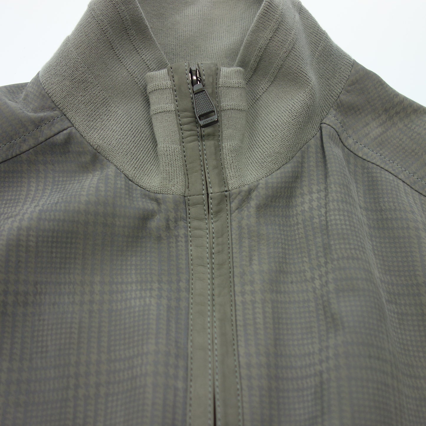 Good Condition ◆ Brioni Leather Blouson Zip Up Check Suede Size 54 Men's Gray Brioni [AFB43] 