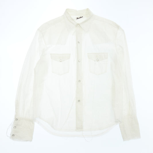 Good Condition◆Midorikawa Long Sleeve Shirt Silk Tape Dot Men's White F Midorikawa [AFB54] 