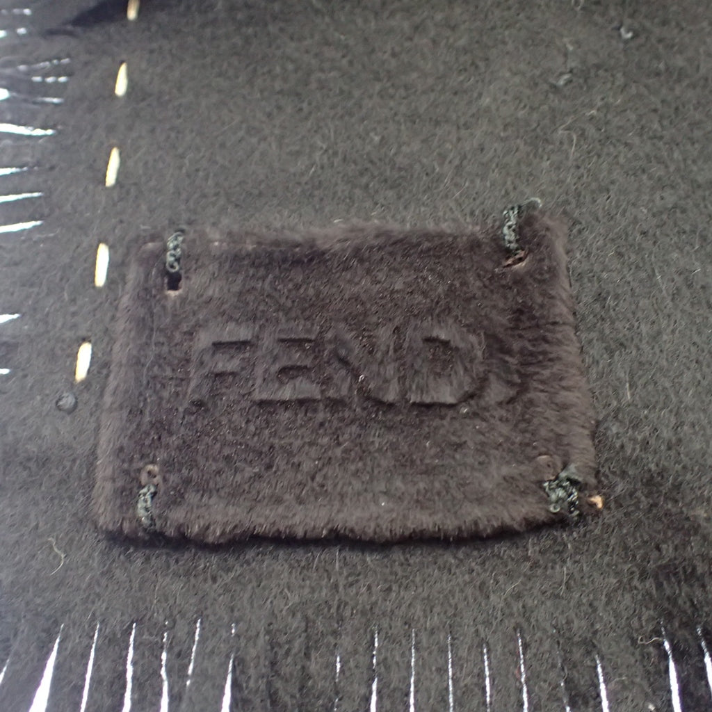 二手的◆芬迪羊绒围巾流苏黑色 FENDI [AFI21] 