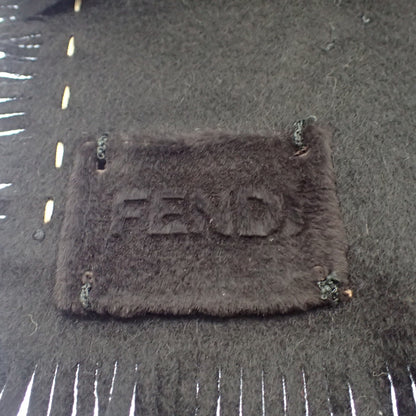Used ◆Fendi cashmere muffler fringe black FENDI [AFI21] 