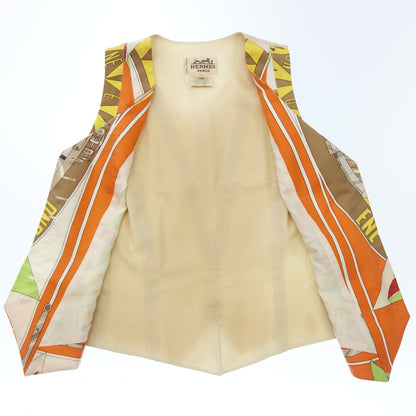 Used ◆Hermes vest silk scarf pattern size 42 ladies orange HERMES [AFB28] 