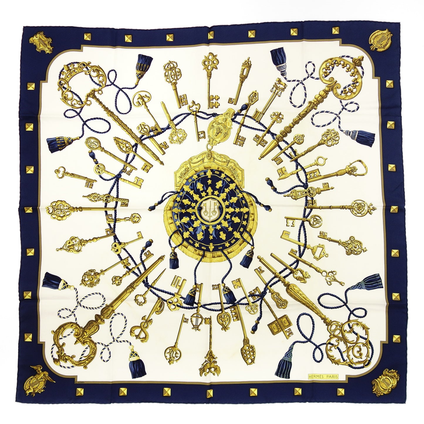 Hermes Scarf Carre 90 Silk LES CLES Key Navy HERMES [AFI20] [Used] 