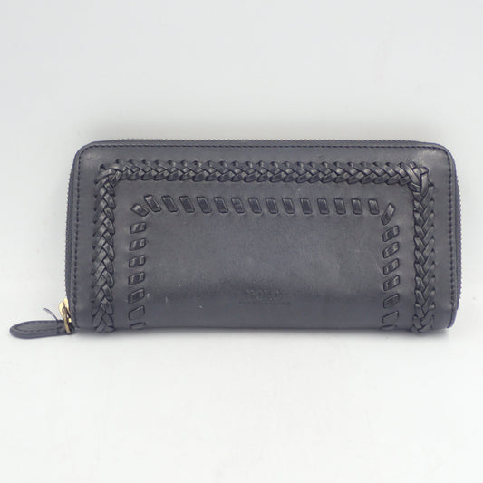 Polo Ralph Lauren Round Zip Wallet Leather Braided Black POLO RALPH LAUREN [AFI7] [Used] 