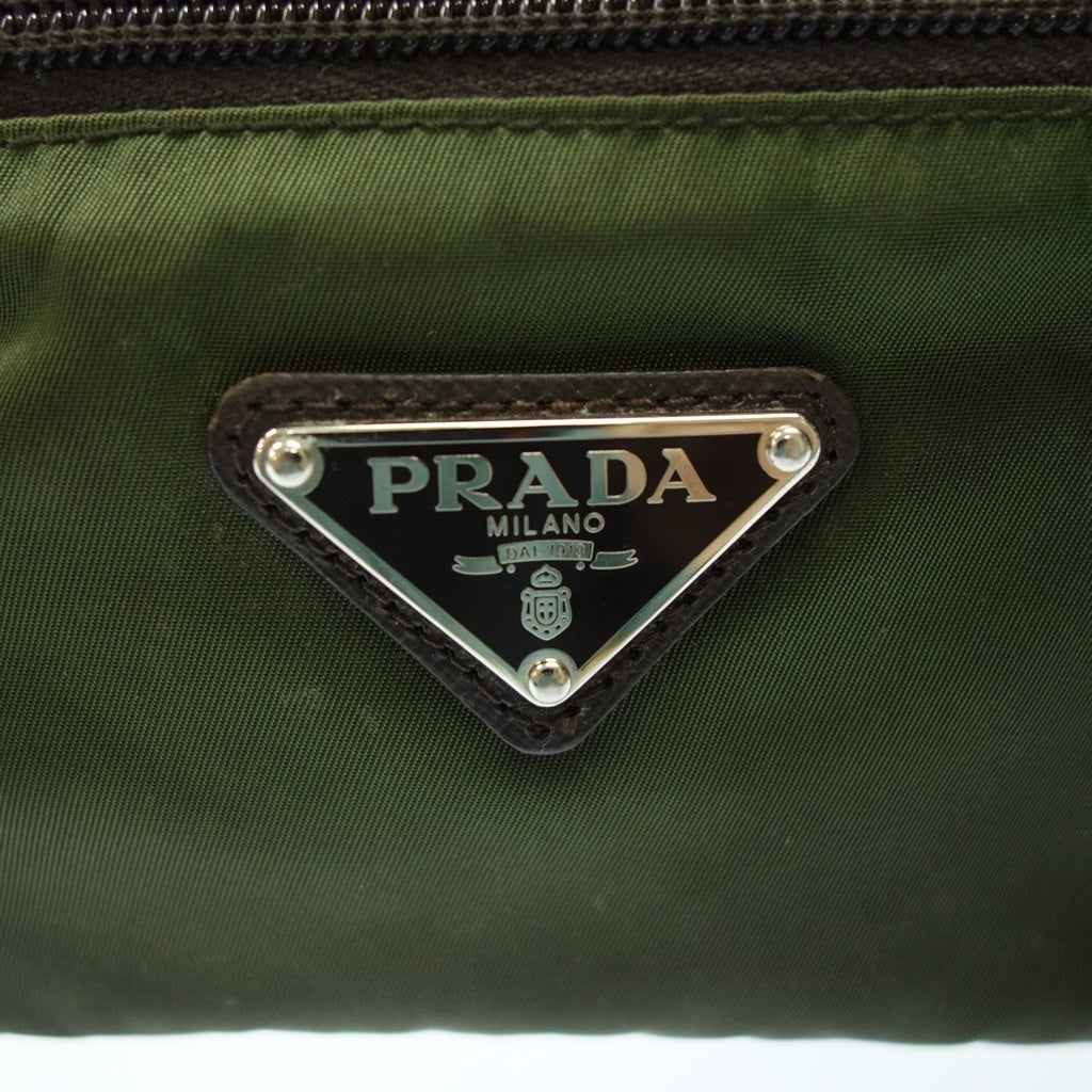 Used ◆Prada second bag triangle logo nylon x leather green PRADA [AFE2] 