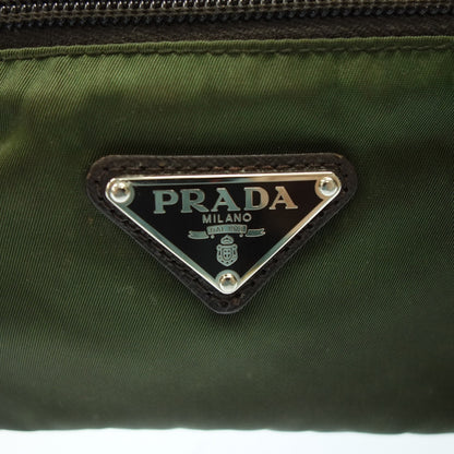 中古◆プラダ セカンドバッグ 三角ロゴ ナイロン×レザー グリーン系 PRADA【AFE2】