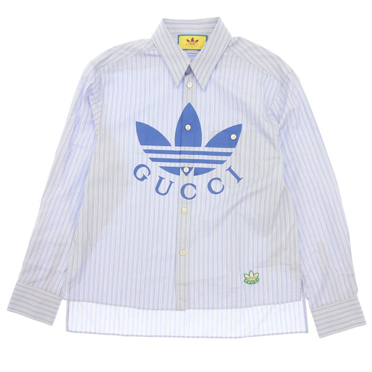 品相良好 ◆ Gucci x Adidas 衬衫棉质条纹男式蓝色 16 码 719889 GUCCI x ADIDAS [AFB50] 