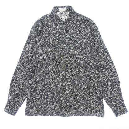 Used ◆Hermes long sleeve shirt 100% silk Chaine d'Ancre pattern sleeve serie button size 42 men's navy HERMES [AFB17] 