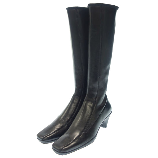 Good condition◆Prada leather long boots stretch side zip ladies 34.5 black with box PRADA [AFC19] 