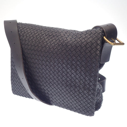 中古◆ボッテガヴェネタ イントレチャート レザーショルダーバッグ ゴールド金具 BOTTEGA VENETA【AFE5】