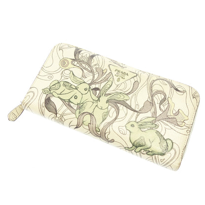 Used ◆ Prada long wallet GLACE RABBIT LI round zip leather ivory x mint green PRADA [AFI18] 