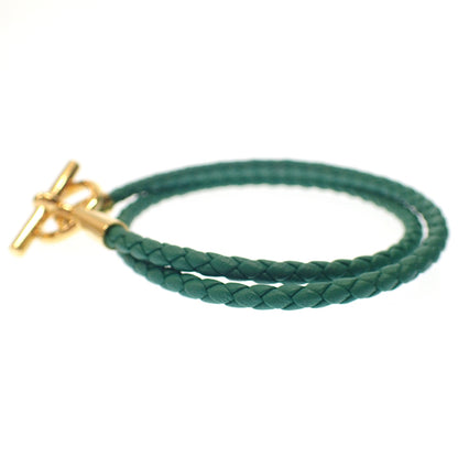 Very good condition ◆Hermes leather bracelet Grennan double tour green gold hardware with box HERMES [AFI15] 