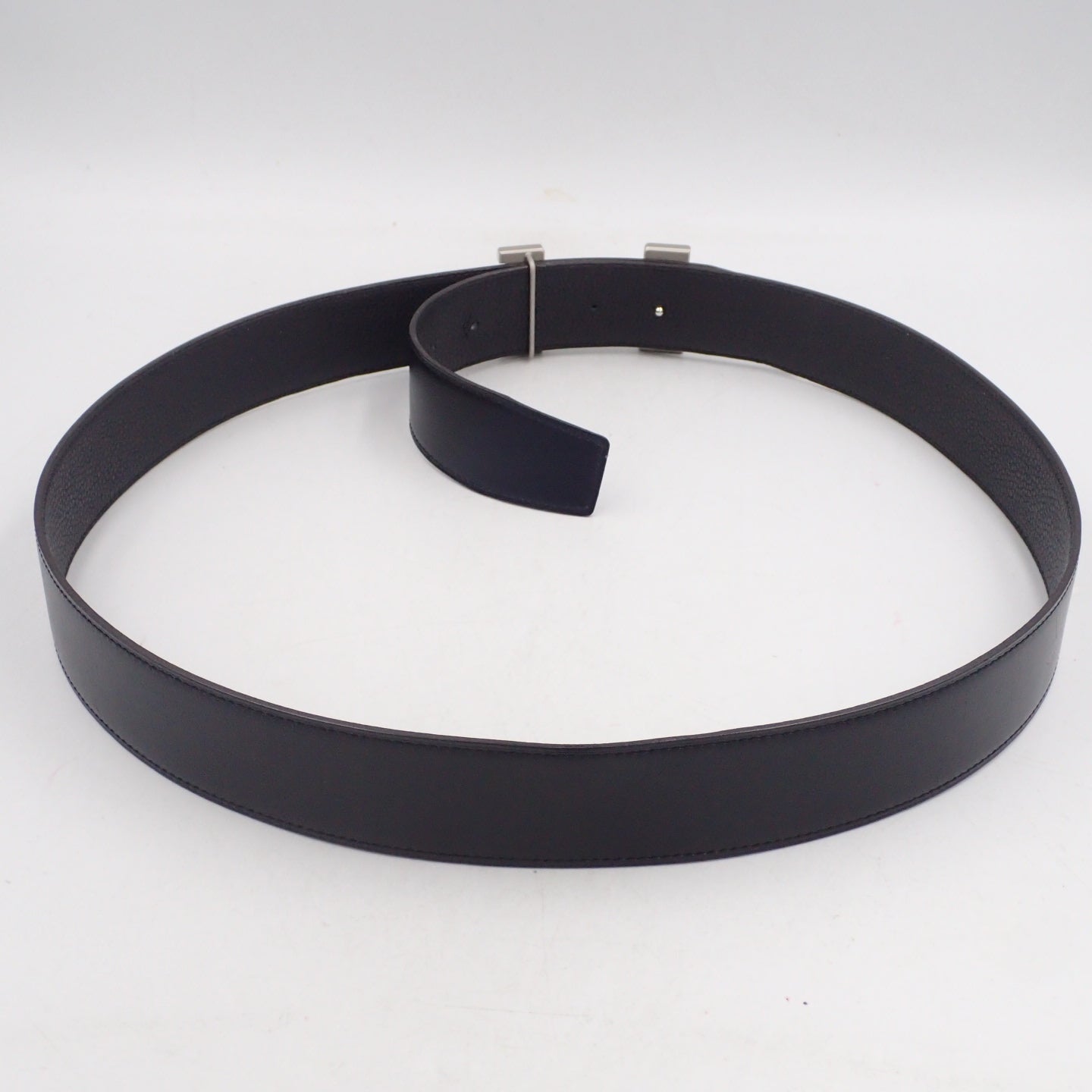 Good Condition◆Hermes Leather Belt H Belt Constance Silver Hardware Black D Engraved [AFI4] 