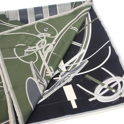 Hermes Carre 90 Scarf Project de Voiture Blueprint Silk Green HERMES [AFI20] [Used] 