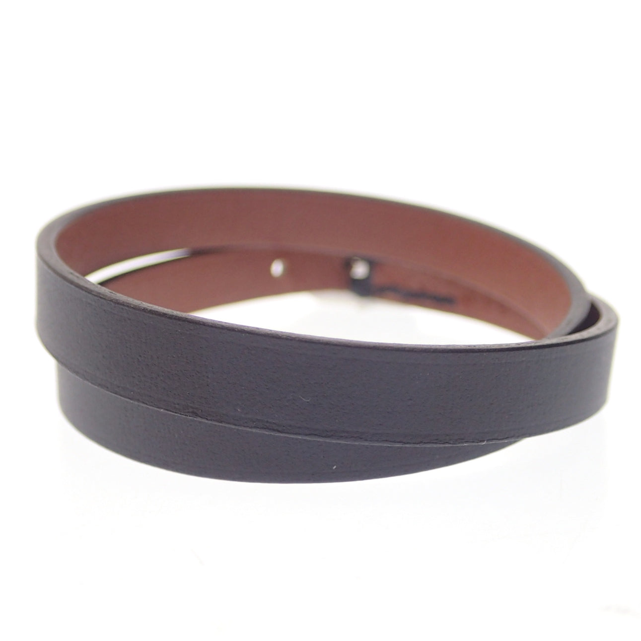 Good Condition◆Hermes Leather Bracelet Paddock Double Tour A Engraved Silver Hardware Black HERMES [LA] 