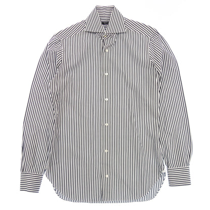 Good condition◆Barba long sleeve shirt cutaway striped men's size 37 gray BARBA [AFB6] 