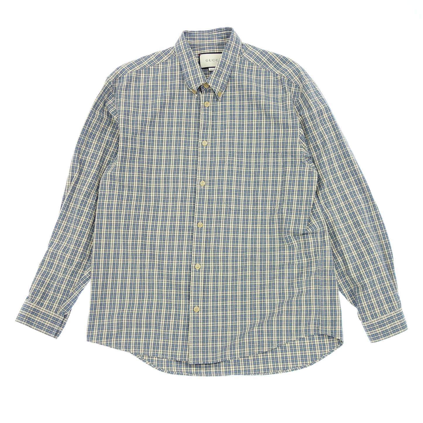 Good condition ◆ Gucci long sleeve shirt check button down 628336 Men's Blue Size 50 GUCCI [AFB46] 