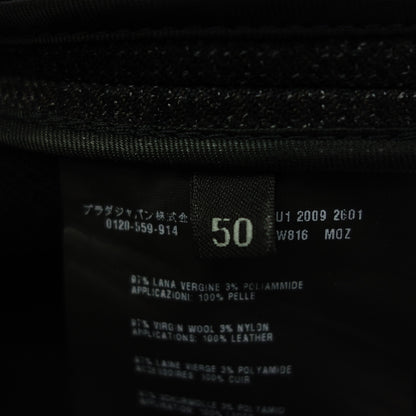 美品◆プラダ チェスターコート 袖襟切り替えレザー ウール メンズ グレー系 サイズ50 PRADA【AFB46】