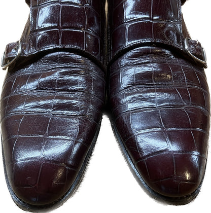 美品◆トレーディングポスト レザーシューズ ダブルモンク クロコ型押し 赤茶系 7 Trading Post