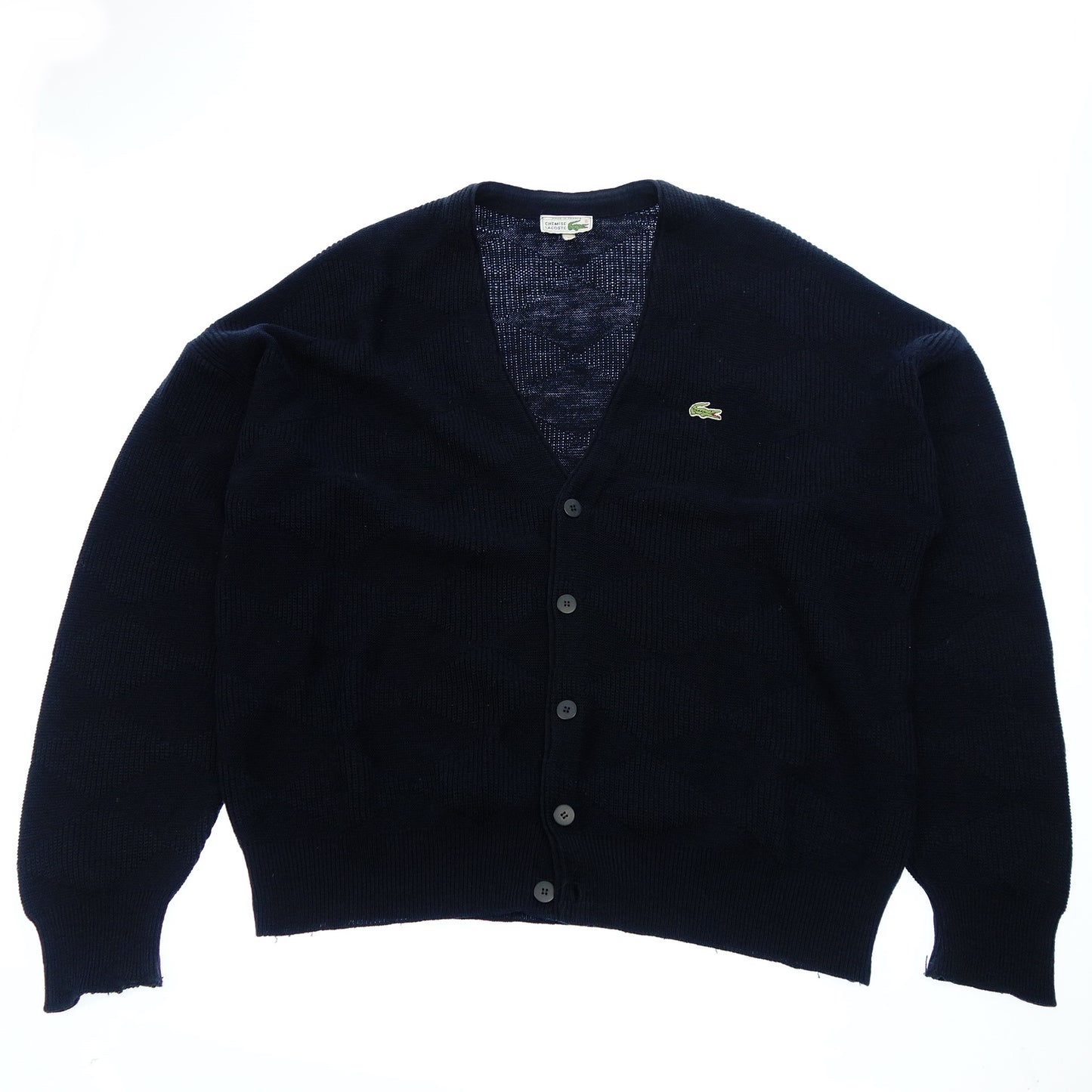 Used ◆Lacoste Knit Cardigan Jacquard French Oversize Men's 6 Navy LACOSTE [AFB11] 