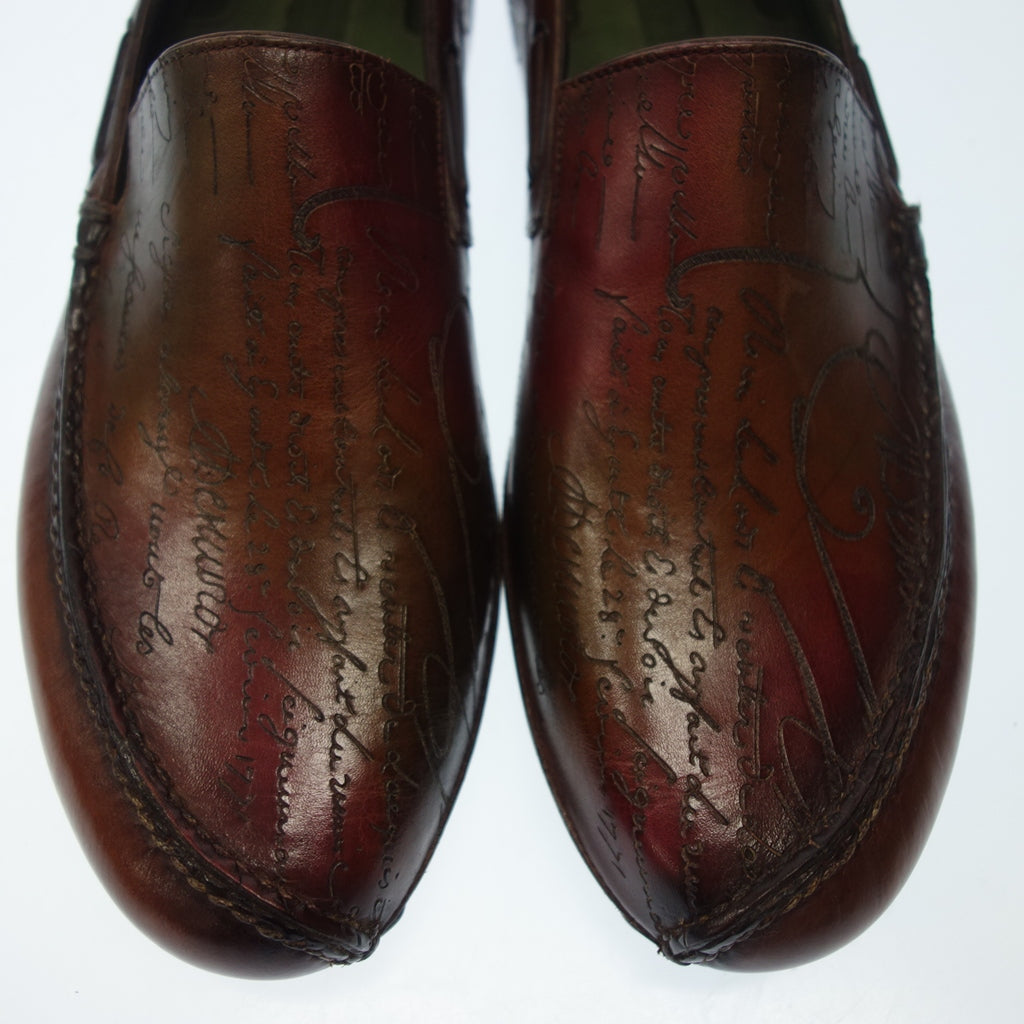 Like new◆Berluti Driving Shoes Indio 2 Calligraphy Leather Men's 7.5 Brown Berluti indio2 [AFD5] 