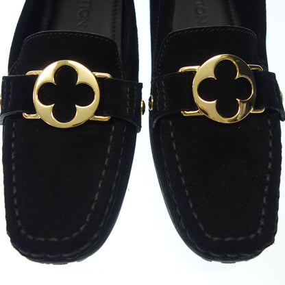 Good Condition◆Louis Vuitton Leather Loafers Driving Shoes Gold Hardware Ladies 39 Black LOUIS VUITTION [AFD5] 